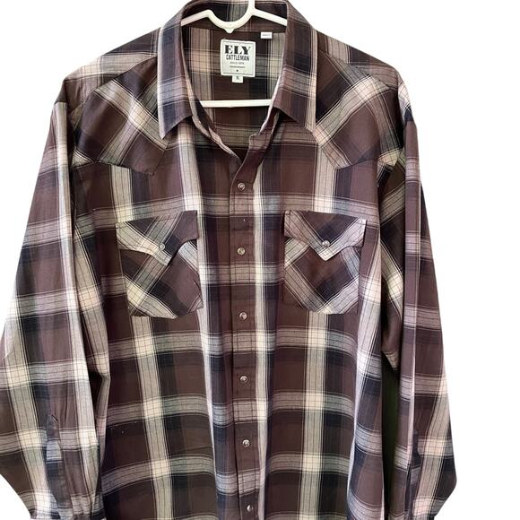 WESTERN ELY Cattlemen XL Brown Plaid Western Shirt VTG - Picture 13 of 15
